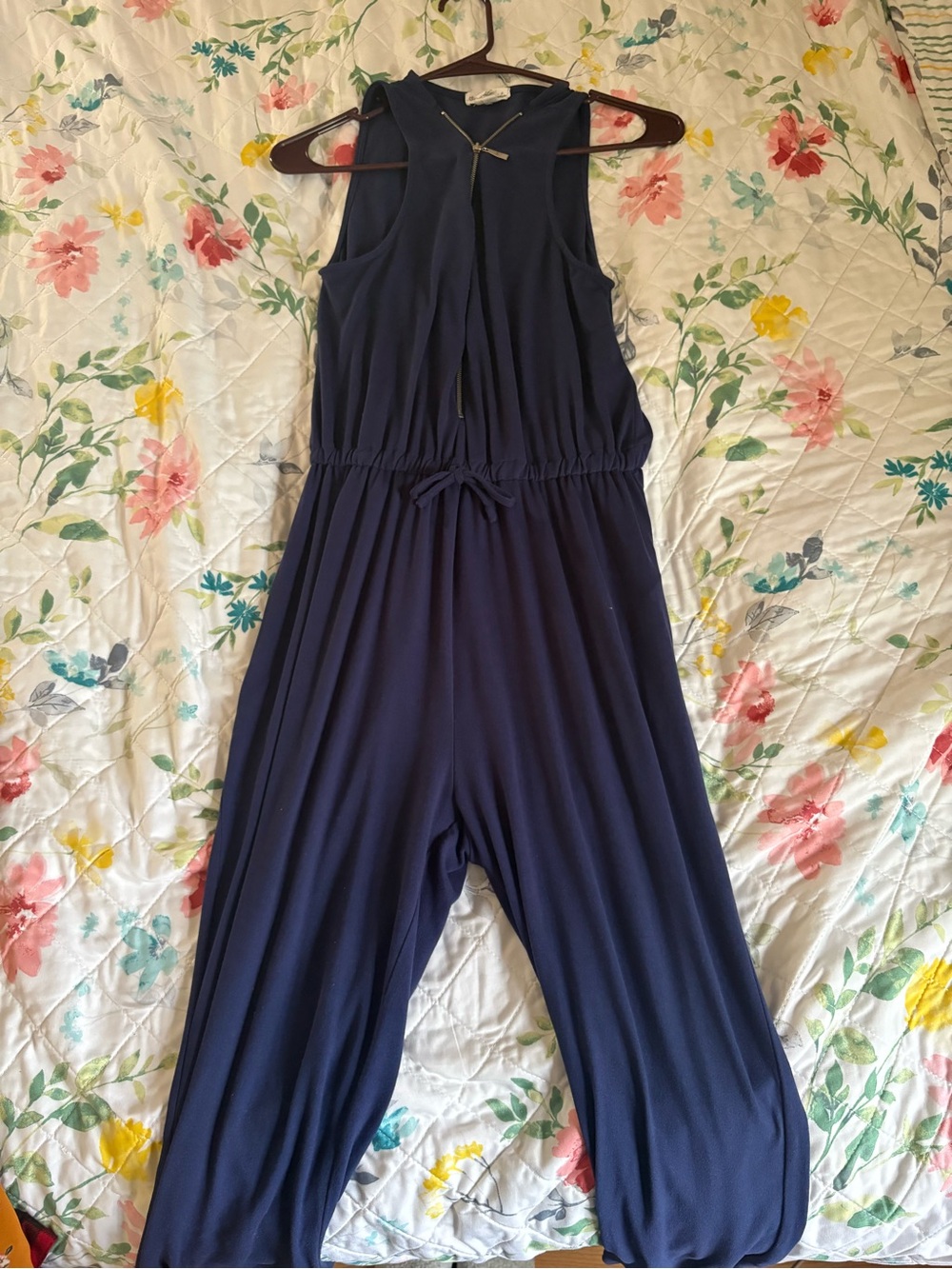 Sleeveless Navy Jumpsuit with Drawstring Waist